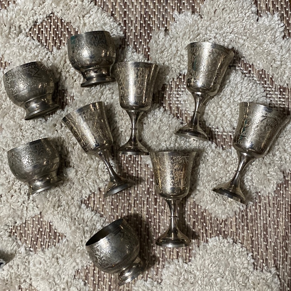 Set of silver plate goblets and rocks cups